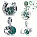 1pc 925 Sterling Silver Pendant Four-leaf Clover Lucky Symbol Charm Zircon Inlaid Pendant Gift For Family & Lover Women Shiny Jewelry Bracelet Accessories