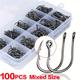 100pcs/box Mixed Size High Carbon Steel Fishing Hooks Barbed Jig Hook Carp Fishing Accessories 3-12#