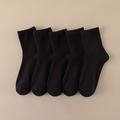5 Pairs Black Crew Socks, Comfy & Breathable Mid Tube Socks, Women's Stockings & Hosiery