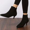 Women's Solid Color Kitten Heel Short Boots, Elegant Point Toe Side Zipper Boots, Fashion Black Ankle Boots