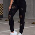 High Rise Distressed High Stretchy Skinny Jeans, High Waist Black Ripped Denim Pants, Women's Denim Jeans & Clothing