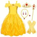 Girls Shoulder Layered Dress Princess Dress Dress Up Birthday Party Outfit Accessories Included Set Mardi Gras