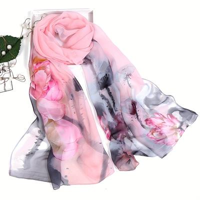 TEMU Women's Lightweight Elegant Scarf - Floral Watercolor Print With , Dual-use Shawl & Fashion Accessory For Spring/autumn, Beach, Office, Outdoor - Machine Washable, Scarf For Hair Image