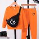 Boys Spring Summer Thin Clothing, 3pcs Thin Sweatshirt & Elastic Waist Pants & Crossbody Bag Set Happy Face Print Long Sleeve Pullover Top Casual Kids Clothes Spring Summer