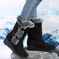 Women's Wedge Heeled Boots, Fashion Buckle Strap Detailed Fur Lined Boots, Comfortable Snow Boots
