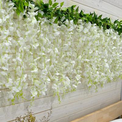 TEMU 16 Branches Wisteria Hanging Flowers 7.2 Feet Artificial White Wisteria Vine Silk Wisteria Flowers Garland For Wedding Arch Party Garden Home Decor Easter Gift Gift