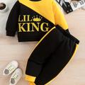 Infant Baby Boy Trendy Spring And Autumn Suit - Baby King Printed Long Sleeve Sweatshirt & Trousers Set