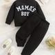 Baby Mama's Boy Print Cute Round Neck Sweatshirt & Trousers Set, Toddler's Spring Autumn Clothes