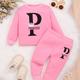 Baby Girls Casual Long Sleeve Thickened Sweatshirt Set, P Letter Print Fashion Sweatshirt + Simple Trousers For Autumn And Winter