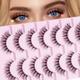 False Eyelash Set, 7 Pairs D Curly Roll Warped Fishtail Cross Natural Style Transparent Stem False Eyelashes, Natural Look Fluffy Cat Eye Lashes