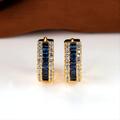 A Pair Of Golden Sapphire Blue Square Zircon Hollow Hoop Earrings Vintage Exquisite Zircon Earrings For Bridal Gifts