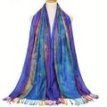 Classic Peacock Feather Jacquard Large Scarf Elegant Gradient Color Tassel Shawl Windproof Beach Towel Casual Head Wrap Suitable For Mardi Gras