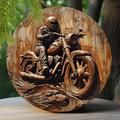 1pc 8x8inch (20*20cm) Spring Round Metal Sign Faux Wooden Carved Painted Circular Wreath Sign Entrance Decoration Girls Gifts Motorcycle Themed Decoration