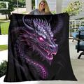 1pc Purple Dragon Blanket Lightweight Flannel Blanket Throw Blanket For Sofa, Bed, Travel, Camping, Livingroom, Office, Couch, Chair, And Bed