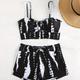 Bow Tie Front 2 Pieces Swimsuit, Spaghetti Straps High Waist Boxer Short Bottom Tankini Sets, Women's Swimwear & Clothing