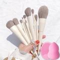 10pcs Premium Makeup Brush Set With Gourd Shaped Sponge And Soft Silicone Facial Cleaning Brush - Perfect Gift For Makeup Beginners And Girls