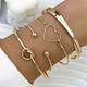 4pcs/set Golden Color Knotted Love Cuff Bangle Stackable Bracelet Alloy Hand Decoration Jewelry Gift