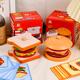 Baby's Wooden Simulation Hamburger Sandwich Set, With Matching Pillars, Food Cutting, Kitchen Utensils, Kindergarten Family Toys Christmas Halloween Thanksgiving Gifts