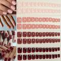 4 Packs (96 Pcs) Glossy Short Square Press On Nails, Mixed Brown Collection Fake Nails Full Cover Solid Color Acrylic Nails Set With Adhesive Tabs Nail File For Women