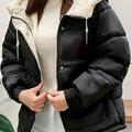 Solid Color Cotton-padded Jacket Coat, Casual Long Sleeve Hooded Warm Coat, Women's Clothing