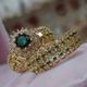 2pcs/set Men's Gorgeous Romantic Wedding Engagement Golden & Faux Diamond Emerald Ring Jewelry Set Of 2 Rings For Unisex