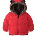 Boys And Girls Cute Winter Coat Thermal Fleece Warm Long Sleeve Jacket Coat With Ear Design For Outwear