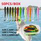 50pcs/box Soft Plastic Fishing Lures Kit For Bass With Hook Slot - Freshwater & Saltwater Gear Accessories - Includes Free Portable Box