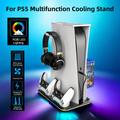 Cooling Station With Rgb Light Stand With Cooling Fan For Ps5 Disc And Digital Edition, Dual Controllers Charger Station For 5, Accessories For Ps5 Console With Headset Holder & 6 Game Slots