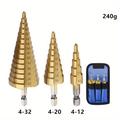 3pcs Step Drill Bits Set, Metal Woodworking Reamer Step Drill Bit, Titanium Coated Wood Metal Hole Cutter, Cone Drilling Tools Set