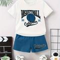 "2pcs Baby's ""basketball California"" Print Summer Set, T-shirt & Shorts, Baby Boy's Clothing, As Gift"