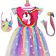 Girl's Princess Dress With Accessories Set, Unicorn Print Mesh Dress, Fairy Tale Character Cosplay Costume, Kids Clothes For Halloween Holiday Party Prom Birthday Performance