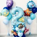 Ocean World Submarine Animal Balloon Set - 32 Inch Blue Digital Foil Balloons For First Birthday, Anniversary, And Baby Shower Decorations - Includes Octopus, Sea Star, And Small Fish Balloons