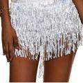 Solid Color Sequin Tassel Skirt Y2k Belt Glitter Belly Dance Hip Skirt Tassel Scarf Skirt Wrap Party Costume