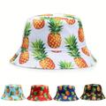 1pc 2022 New Summer Bucket Hat For Men Fruit Pineapple Cherry Lemon Printed Double-sided Panama Sun Bob 2 Side Fisherman Hat, Ideal Choice For Gifts