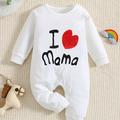 I Love Mama&papa Letter Print Baby Boys Girls Long Sleeve Romper, Cotton Unisex Newborn Onesie For Party Photography