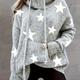 Plus Size Casual Sweater, Women's Plus Star Print Long Sleeve Drawstring Hoodie Sweater With Pockets