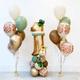 30pcs, Jungle Safari Animal Number Balloons Set 1 2 3 Years Old Birthday Party Decorations Wild Green Latex Helium Balloons