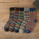 5 Pairs Men's Retro Ethnic Style Striped Warm Socks For Autumn Winter, Snowflake Lovers Christmas Socks Us 6-10