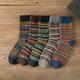 5 Pairs Men's Retro Ethnic Style Striped Warm Socks For Autumn Winter, Snowflake Lovers Christmas Socks Us 6-10