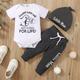 "2pcs Baby Boy's ""daddy And Son"" Print Outfit, Short Sleeve Bodysuit & Hat & Pants Set, Baby's Clothing, As Gift"