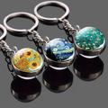 1pc Van Gogh Series Keychain Round Keyring Bag Accessory Phone Pendant Car Ornament Souvenirs