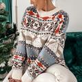 Christmas Crew Neck Pullover Sweater, Cute Long Sleeve Oversized Sweater, Women's Clothing