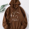 Girl & Horse Print Kangaroo Pocket Hoodie, Casual Long Sleeve Drawstring Hoodies Sweatshirt, Women's Clothing