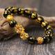 Vintage Golden Fortune Wealth Pixiu Stretch Bracelet Unisex Women Men Black Stone Beads Bracelet Chinese Style Hand Jewelry