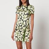 Trapeze Floral-Print Satin Mini Dress