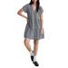 Gingham Check Cuff Sleeve Button Front Tiered Dress