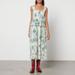Pleated Floral-Print Smocked Crepon Midi Dress