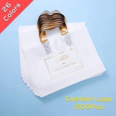 200Pcs/lot Custom Logo Colorful Shopping Bags with Handle Thick Plastic Gift Bags Print One Color Logo On Both-Sided Free Design