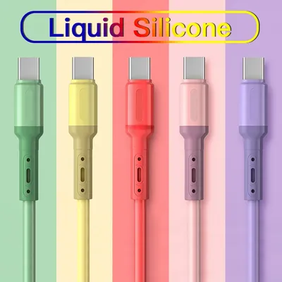 Liquid Soft Silicone USB C Cable 1/1.5/2M Mobile Phone Data Cord For Samsung Huawei Xiaomi Redmi