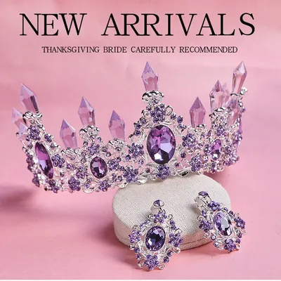 2020 New Arrival Charming Purple Crystal Bridal Tiara Crowns Magnificent Rhinestone Diadem for